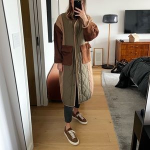 Patch Quilted Wool Cotton Coat